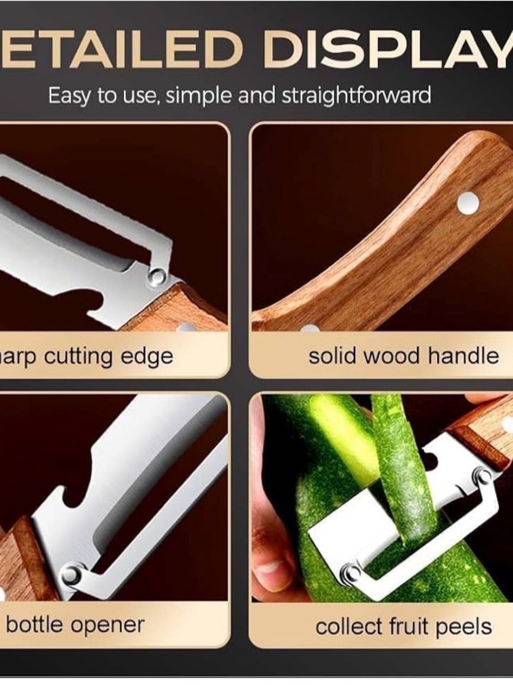 New 2 & 1 Multi-Tool Vegetable Peeler  and bottle opener with Wood Handle
